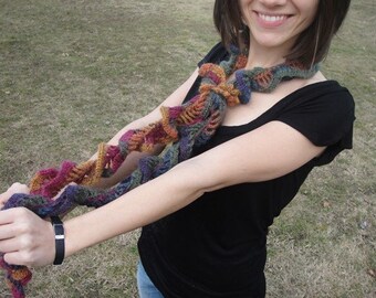 Ruffle Mohair Crochet Skinny Scarf Lightweight in Autumn Colors SALE