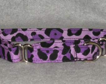 XX Small or X Small Martingale Dog Collar 1/2" Wide Purple Cheetah