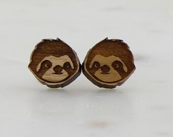 Wood Cute sloth earrings - Laser Cut Stud Earrings - Wooden earrings - Animal jewelry - Australian Seller