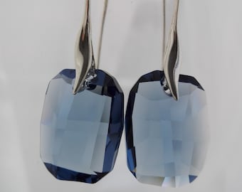 Swarovski earrings, dangle earrings, silver earrings, denim blue