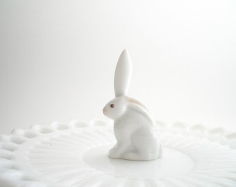 Miniature Herend Bunny Rabbit One Ear Up White Porcelain Bunny