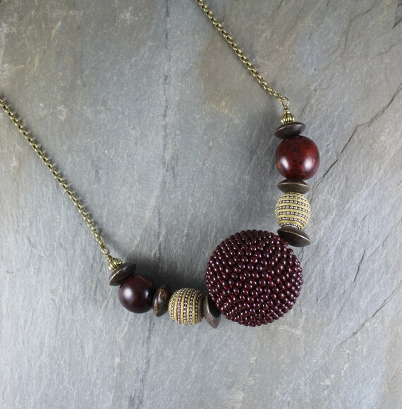Boho Chic ~ Rustic Romantic ~ Large Hand Beaded Bead necklace ~ Artisan Handcrafted