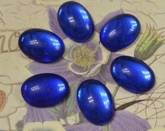 5pc Vintage West Germany cobalt Blue Glass 18x13mm Cabochon Rhinestone jewel stones Crystal Clay Jewelry Making Foiled
