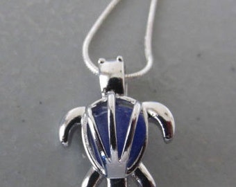 Sea Glass Turtle Necklace, Sea Glass Pendant, Sea Turtle Locket, Sea Turtle Jewelry, Beach Glass Jewelry, Turtle Pendant, Blue Pendant