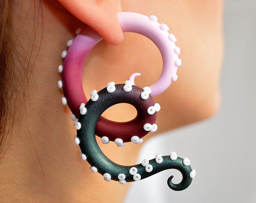 Octopus Tentacle Gauge Earrings Ear Plugs 2g 1g 0g 00g 000g