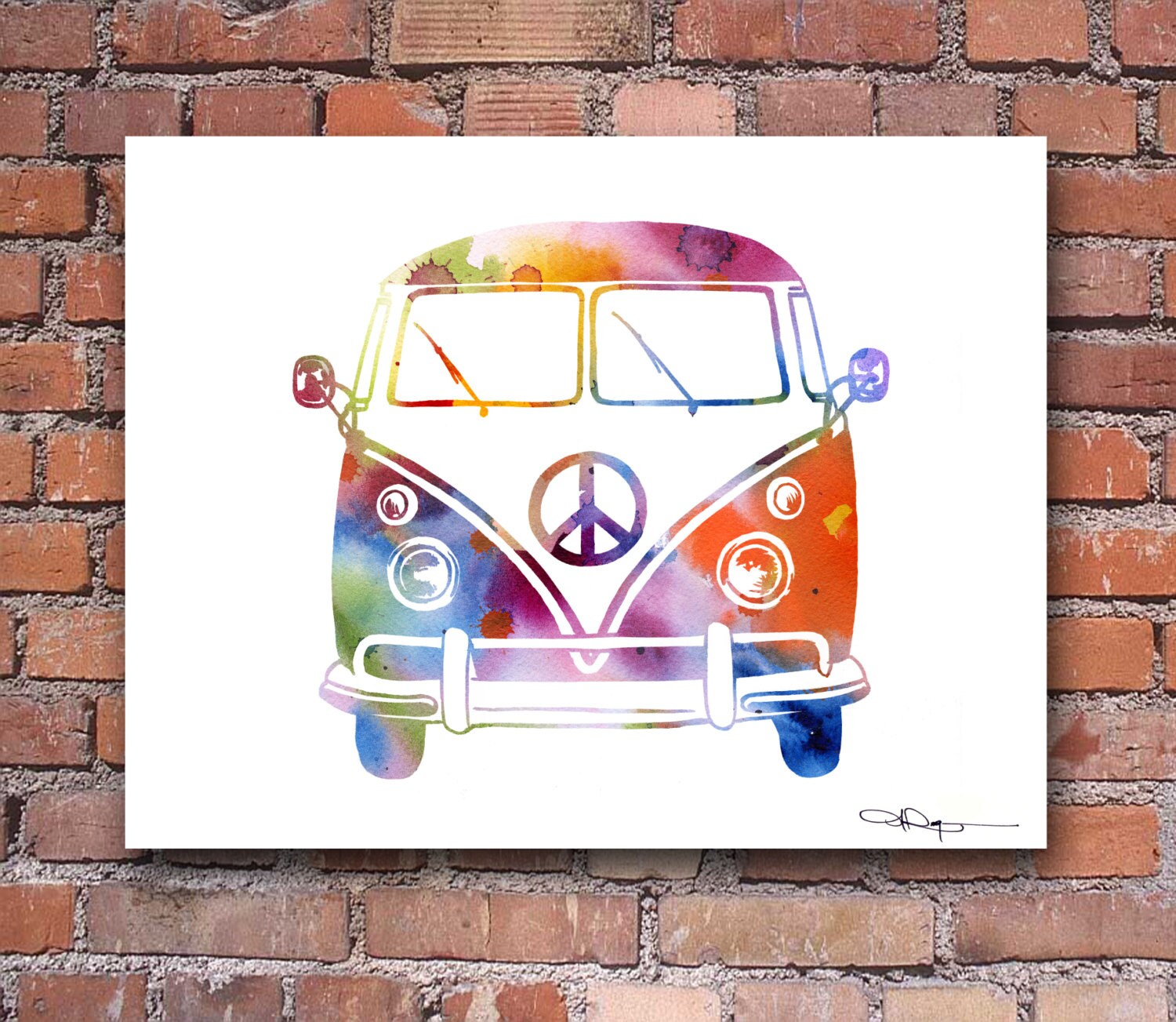 VW Bus Art Print Abstract Volkswagen Watercolor Painting