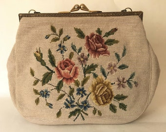 Vintage Needlepoint Floral Purse