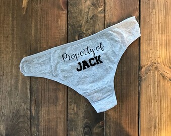 Gray Property Of Thongs - Thongs - Funny Panties - Womens Underwear - Funny Black Thong - Adult Underwear - Custom Panties