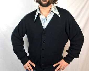 Vintage 1960s Lord Jeff Black Grandpa Cardigan Sweater