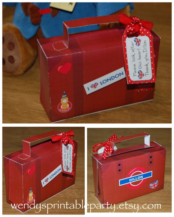 London Themed Suitcase Template with personalized gift tag