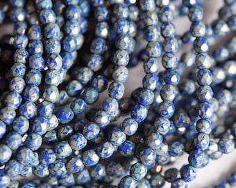 4mm Dark Blue Picasso Fire Polished Beads - Opaque Blue Picasso Fire Polished - Picasso Finish - Czech Glass Beads - Bead Soup Beads