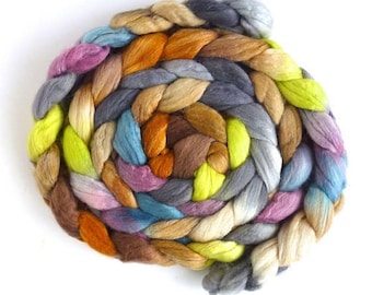 Lone Grasshopper, Merino/ Silk Roving - Handpainted Spinning or Felting Fiber
