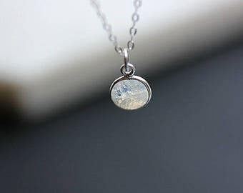 925 Sterling Silver Moonstone Necklace - Bezel Set Rainbow Moonstone Necklace - June Birthstone - Moonstone Pendant Necklace