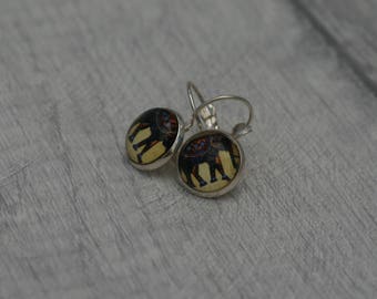 Elephant Earrings, Illustration Dangle, Elephant Jewelry, Animal Earrings