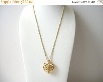 ON SALE Vintage AVON Gold Tone Filigree Rhinestone Inalys Puff Hearts Necklace 70816D