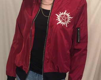 Supernatural Bomber Jacket Red Winchester Anti-Possession Embroidery S-3XL Sam Dean Coat