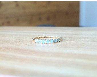 Mother Day Sale - Thin gold band - Thin opal ring - CZ stacking ring - Opal ring - Thin ring - Stacking opal ring - Thin Cz ring