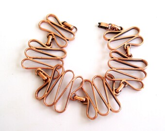 Renoir Copper Link Bracelet, Vintage RENOIR Copper Modernist Swirled Link Bracelet, Mid Century Modern Jewelry, Renoir Jewellery