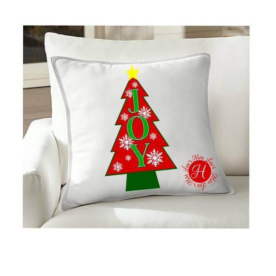 Download JOY Christmas Tree Snowflakes Christmas pillow design SVG DFX
