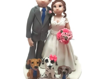 Custom wedding cake topper, Dog lovers wedding cake topper, Bride and groom cake topper, Mr and Mrs cake topper, personalized cake topper