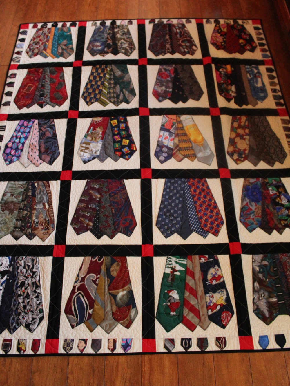 Memory quilt of men's ties Full size quilt of men's