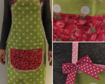 Green adult apron with polka dots
