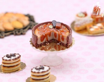 MTO - Autumn Caramel and Chocolate Cut Cheesecake - Tiny Miniature Food in 12th Scale for Dollhouse