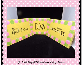 Sign Yellow Wooden Princess Wall Hanging Handmade Hand Painted Unique One of a Kind Home Decor Wall Art Girls Room Decor Gift Nursery Decor