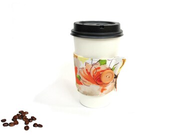 Fabric coffee cozy, reversible coffee sleeve, coffee to go, coffee lover, coffee drinker, hot cup holder