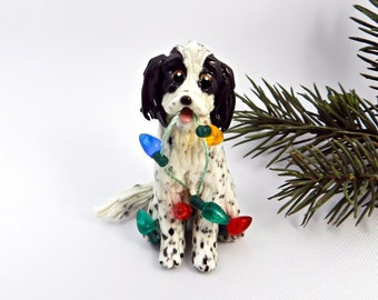 English Setter Blue Belton Porcelain Christmas Ornament Figurine with lights