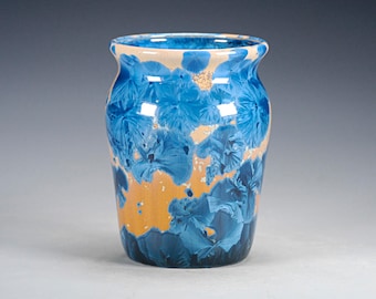 Porcelain Vase - Blue, Gold - Crystalline Glaze on High-Fired Porcelain - Hand Made Pottery - FREE SHIPPING - #H-638