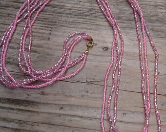 Vintage pink seed bead necklace