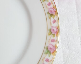 Bread Butter plate set Vintage Kaiserian Maria Theresia Austria Carlsbad China White Pink Roses Gold Trim Farmhouse Gift for Her Fun to Have