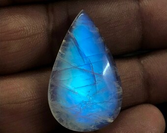 Brilliant Top Quality Rainbow Moonstone Cabochon, 100% Natural Full Blue Toned Rainbow Moonstone Gemstone, Size 16*26*7mm 25Cts, Top Grade