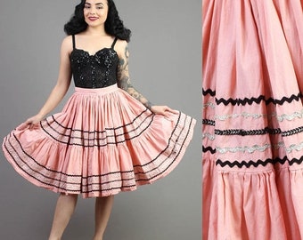 SALE SALE SALE vintage 50s Pastel Pink mexican Patio skirt size extra small xxs / full high waist rockabilly pinup vlv 1950s