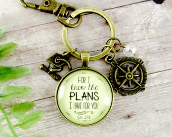 Graduation Gift For I Know the Plans I Have For You Jeremiah 29 11 Keychain Teen Christian Jewelry Compass Key Chain Graduate Tassel Charm