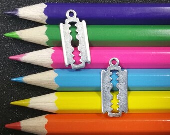 10 PCS - Razor Blade Knife Silver Charm Pendant C1366