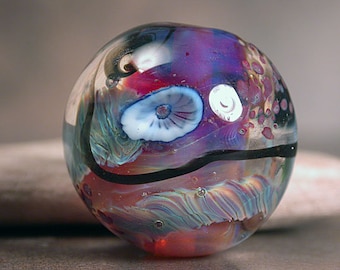 Lampwork Glass Focal Bead, Round Marble-Like Focal Bead, Divine Spark Designs, SRA