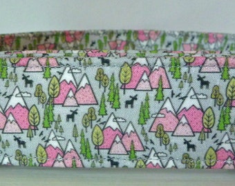 Mountain Trees Dog Collar - Girl Dog Collar - Pink Mountains and Trees - Outdoor Collar - Hiking Collar - "Cascades" - Free Colored Buckles