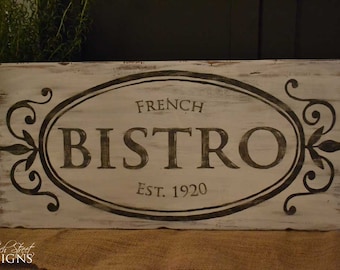 Shabby Chic Wall Decor - Hand Painted Bistro Sign - Customize With Your Name and Date