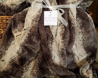 Adult Faux Fur Minky Blanket - Adult Teen Tween EXTRA LARGE Grey Black and Silver Faux Fur Print BeddingThrow Quilt Dorm Room