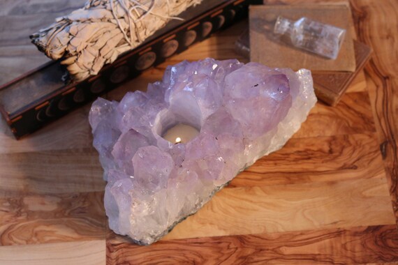 Extra Large Amethyst Candle Holder, 6.10 lbs., Amethyst Geode, Pink Amethyst Tea Light Candle Holder, Crystal Home Decor, Mothers Day Gift