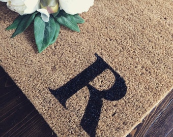 Doormat / Welcome Mat Personalized with single Custom initial Monogram - made from natural coir