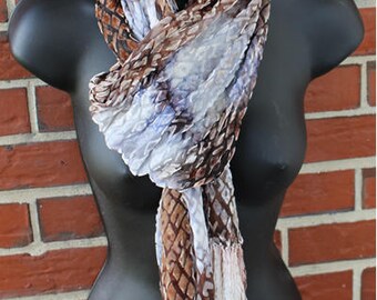 Rayon Silk Velvet Scarf - Snakeskin - Fringe - Handdyed