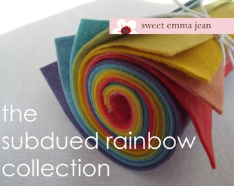 9x12 Wool Felt Sheets - The Subdued Rainbow Collection- 8 Sheets of Felt