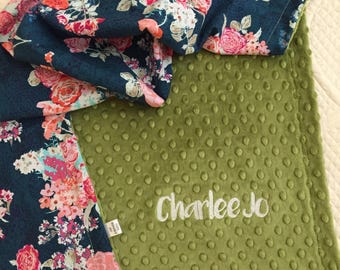 Floral Baby Blanket | Personalized Baby Blanket | Name Baby Blanket | Rose Baby Blanket | Floral Blanket