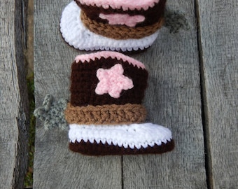 0-3 Months Cowgirl Boots; Western Baby Booties; Crocheted Cowboy Boots; Baby Shoes with Spurs; Handmade by Anna