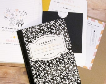 Composition Notebook - High School College Sweethearts Theme Personalized Wedding Invitation Suite with Sketches and Pop Quiz RSVP