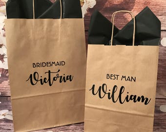 Brown Kraft Wedding Favour Gift Bag Welcome Guest Bag Bridesmaid Best Man Flowergirl Maid of Honour Usher Pageboy Groom Bride