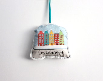 Copenhagen snow globe ornament: plush ornament- hostess gift under 10